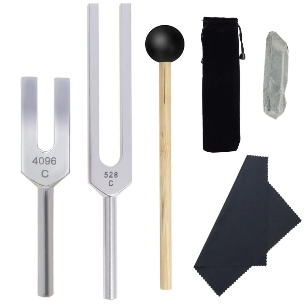 

PLEAVIT Tuning Fork Crystal Tuner, 528Hz/4096Hz Set, Healing, Meditation, Quartz Mallet, with Pouch