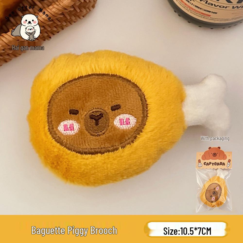 Creative Piggy Bread Capybara Cartoon Brooch Doll Toy Figurine Pin