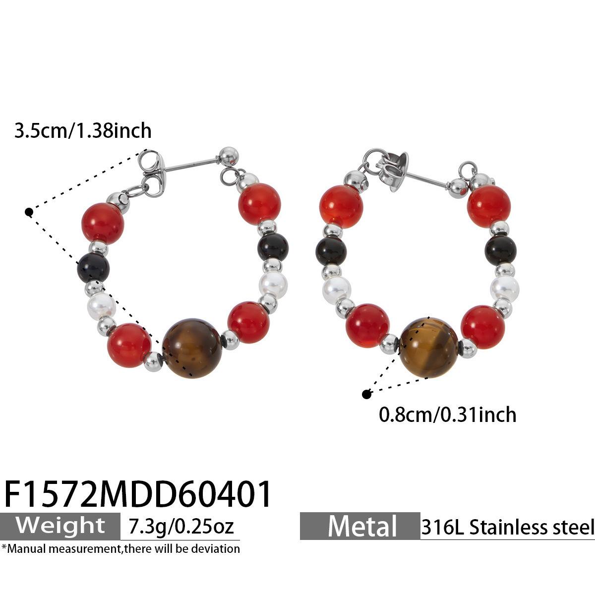 Chinese Ethnic Style Natural Stone Tiger Eye Beaded Earrings with Stainless Steel Studs