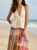 Bohemian beach vacation neck V-neck top color plaid pendulum skirt suit women