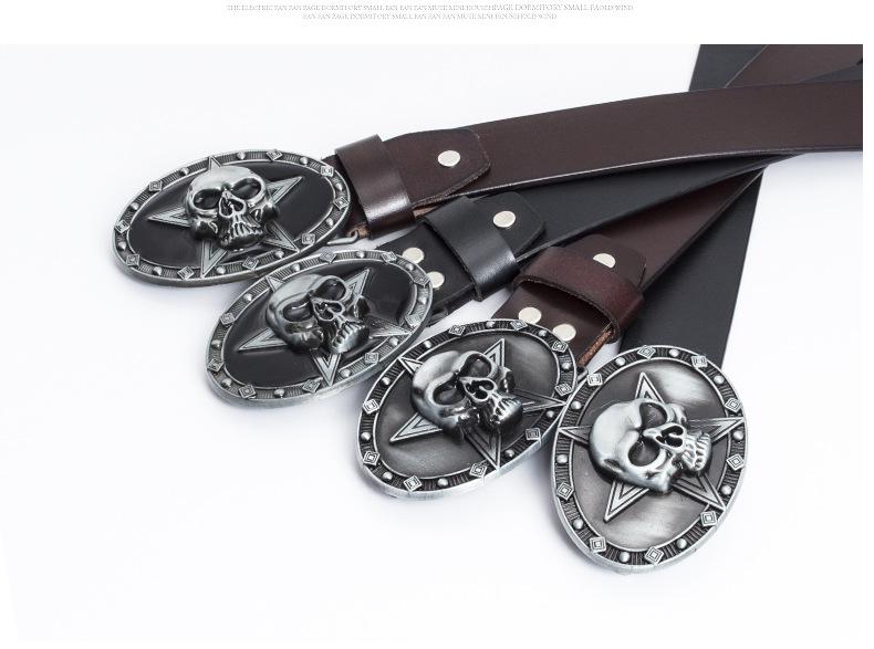 Lotte Jinsen Retro Leather Skull & Star Youth Belt, Trendy Fashion Cowhide Waistband