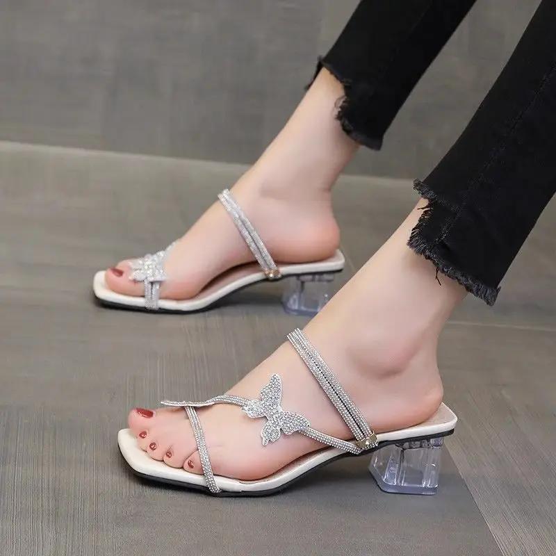 Women's Sandals With Medium Heels Open Toe Ladies Shoes Daily Original on Offer Footwear Wholesale Cheap Liquidation Shoe Sales