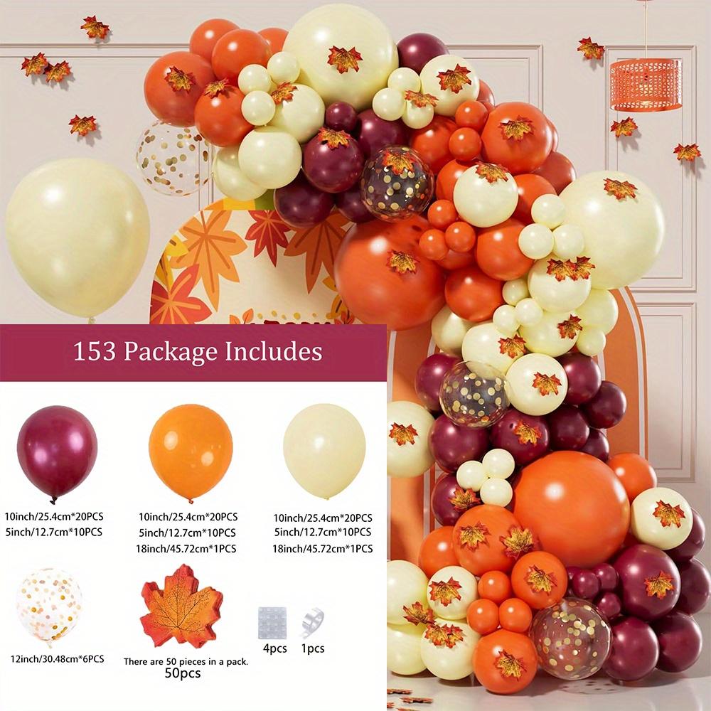 153PCS/set Thanksgiving Balloon Garland Arch Set Wine Red Orange Maple Leaf Balloon Indoor and Outdoor Autumn Party Decoration