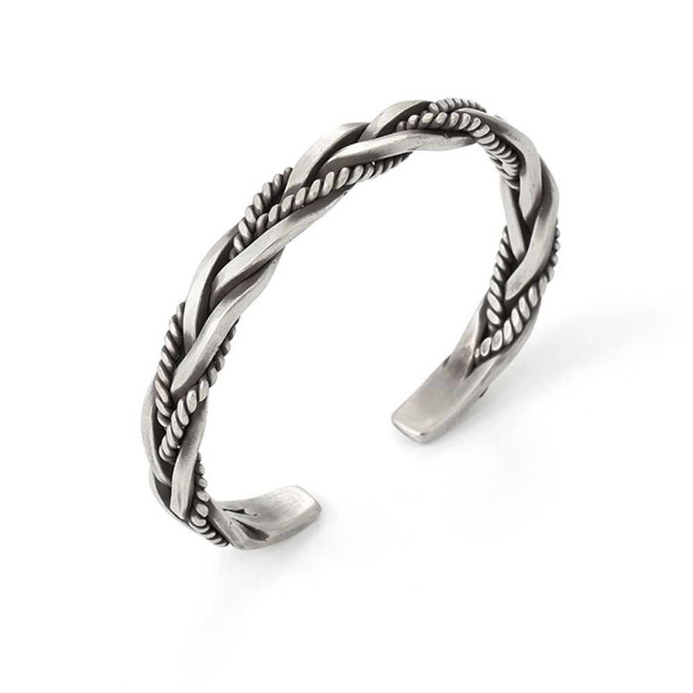 Retro New Women Silver Color Men Simple Bangles Twisted Opening Bracelets Fashion Jewelry