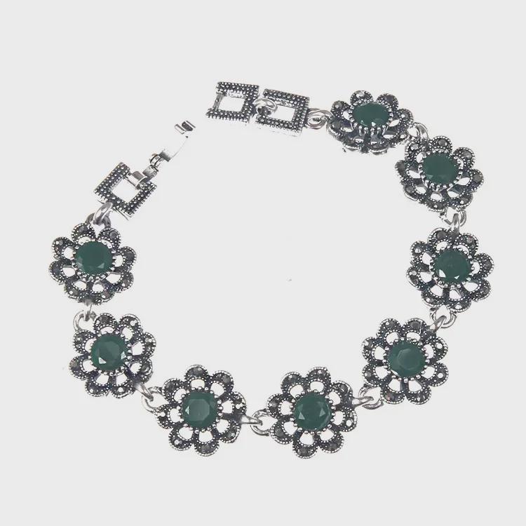 Safírový postříbřený květinový dámský náramek - Evropský a americký klasický design C1178