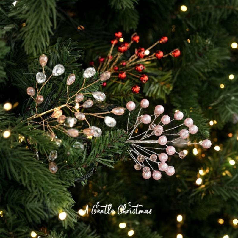 Transparent Bead Crystal Tree Branches Shape Glitter Finish Christmas Tree Ornament Sparkling Effect Lifelike Style