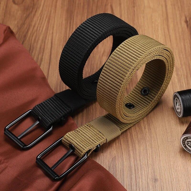 Cintura in Tela Perforata, Cintura con Fibbia ad Ardiglione da Uomo, Studente Giovane Versione Coreana, Cintura Versatile per Jeans, Addestramento Militare, Estesa