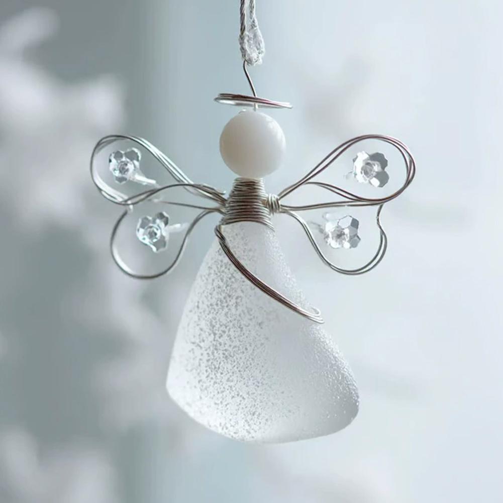 6 Colors Sea Glass Angel Xmas Tree Ornaments, 2D Flat Crystal Acrylic Angel Crafts Christmas Tree Hanging Ornament Holiday Decor