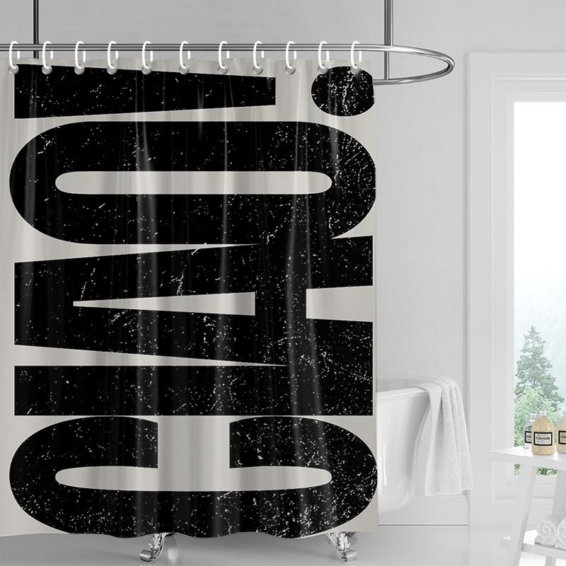 Ins Style Bathroom Soft Cloth Shower Curtain Abstract Geometric Pattern Design Waterproof Bathroom Door Curtain Decoration