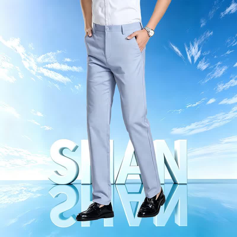 Shanshan Men's Summer Linen Blend Ice Silk Business Casual Trousers