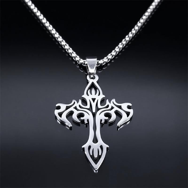 HNSP Nerezová ocel Goth Flame Cross přívěsek řetízkový náhrdelník pro muže, ženy šperky příslušenství