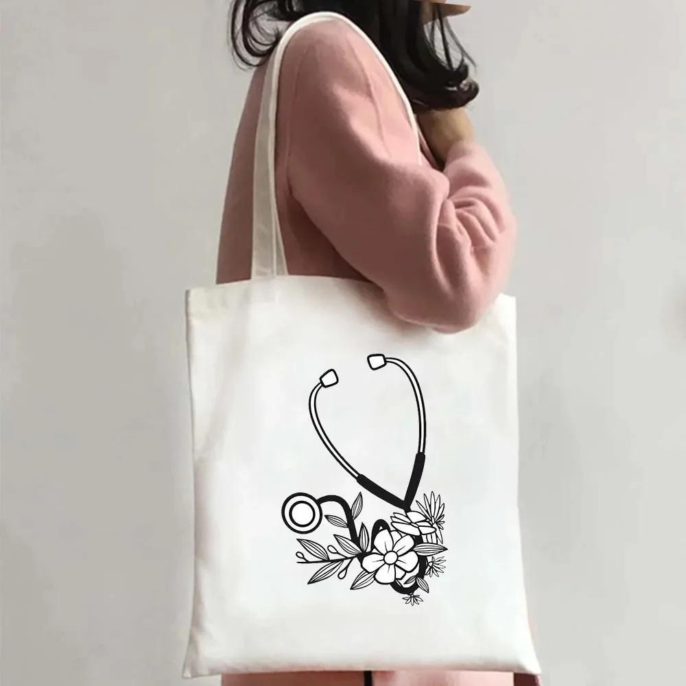 Nurse Life Shoulder Bag Ladies Tote Canvas Medical Art Shoulder Bag Eco Portable Travel Shopping Bag