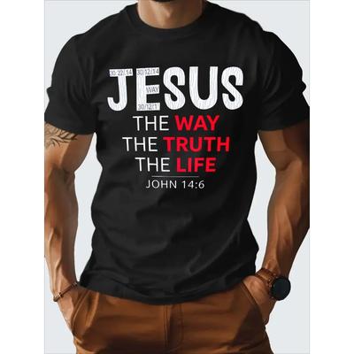 Europese maten Herenkleding, T-shirts voor Mannen, Casual Stijl Ontwerp met Print, Stof, Jezus De Weg De Waarheid Het Leven Christelijk Grafisch T-shirt
