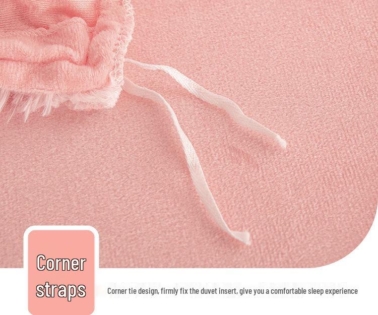 Set Plapumă Pluș Stil Prințesă Catifea Nurcă: Lenjerie de pat caldă, îngroșată, de culoare solidă