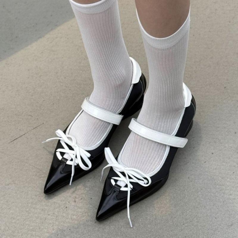 Pointed Toe Mary Jnae Shoes Women Autumn 2025 Sexy Mid Heels Work Dress Sandals Large Size 34-43 Chunky Lace Up Shallow Shoes