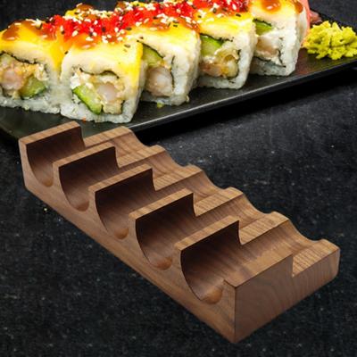 Wood Sushi Holder Hand Roll 5 Grid, Japanese, Decorative Taco Rack Tray Plate for