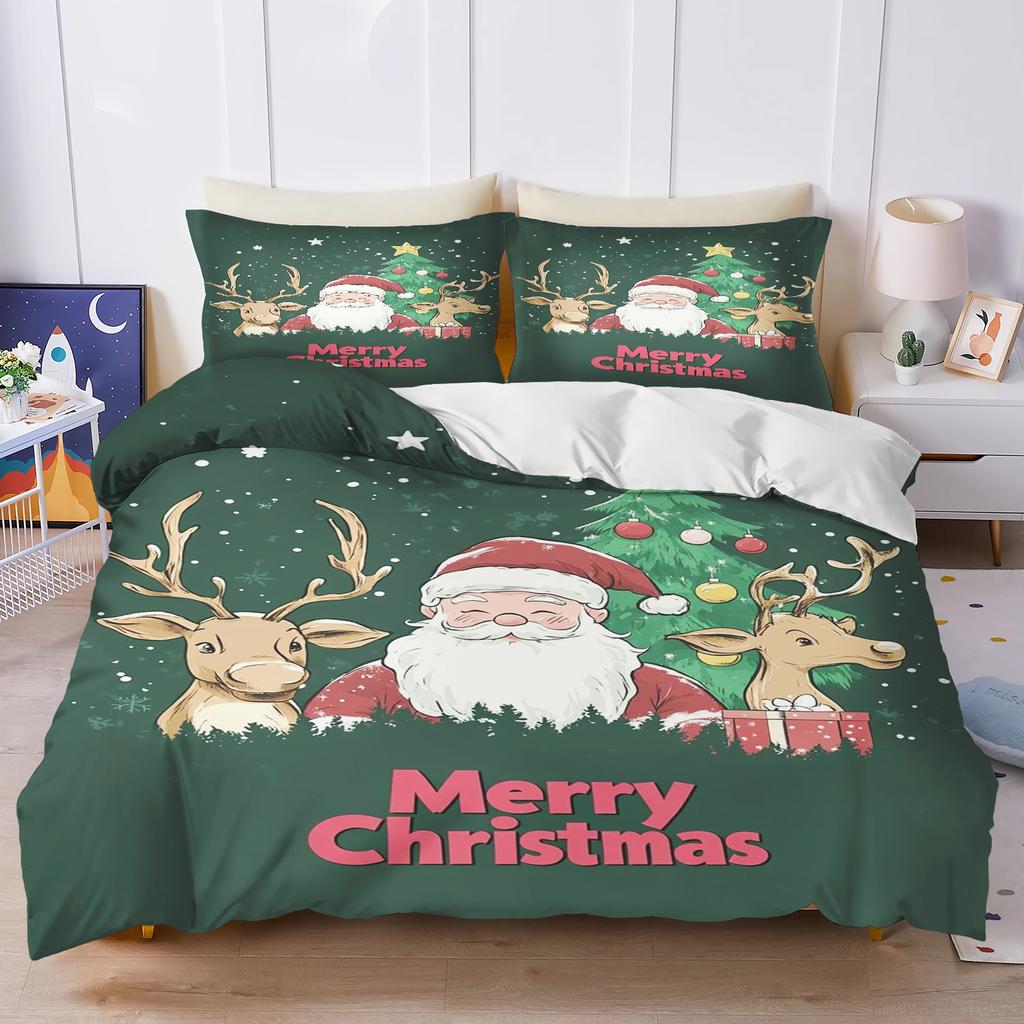 Gingerbread Man Santa Claus  Christmas Tree Reindeer Anime Printed Bedding Set Duvet Cover Queen Cotton Cute Cartoon Quilt Cover
