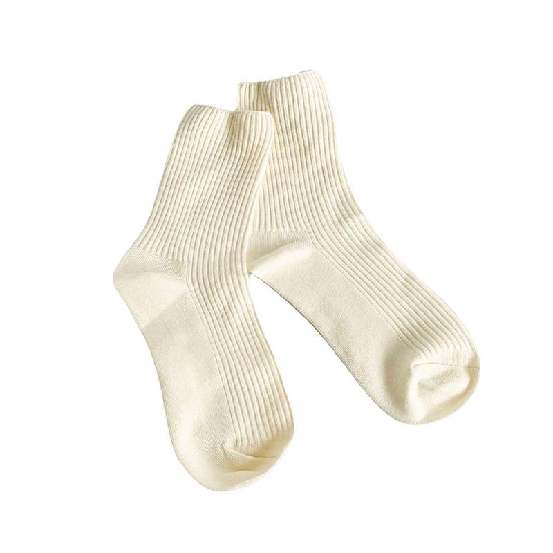 

Autumn Winter Cozy Cotton Women Warm Socks White Quality Solid Color Middle Tube Thick Girls Slouch Socking