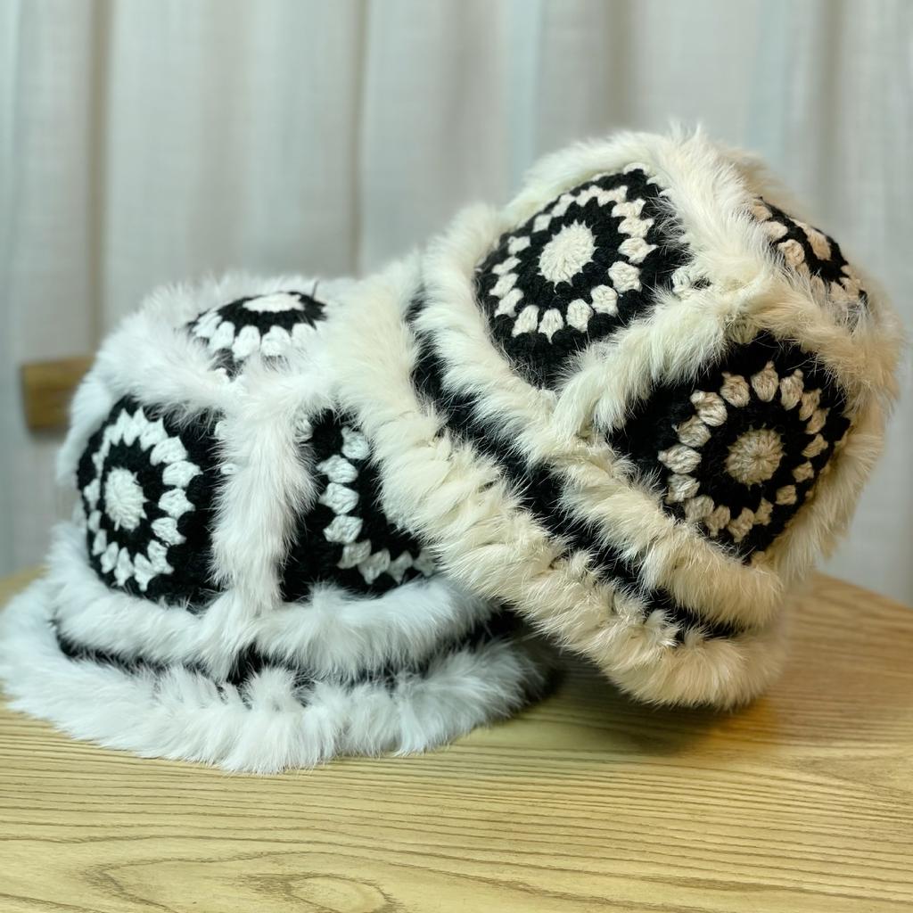 Rabbit Fur Handmade Plush Hat for Women In Autumn and Winter Furry Tiger Head Lion Hat Cute Little Woolen Fisherman Hat Showing Face