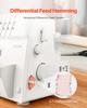 Serger Overlock Sewing Machine, 1250 Stitches Per Minute, 2-3-4 Thread Capability, 0.7-2 Adjustable Differential Feed, with Free Arm and LED Light,