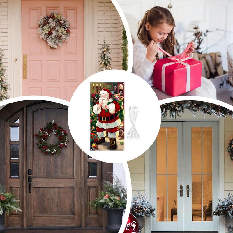 Christmas Door Decorations Santa Design Holiday Door Cover Holiday Background Decorations For Home Children's Room Kitchen Party