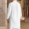 Men's Cotton Linen Kaftan Long Sleeve O-Neck Robe Solid Color Button-up Collar Thobe Breathable Arabic Clothing for Prayers Casual Wear