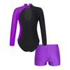 Kids Girls Gymnastics Skating Long Sleeve Leotard Jumpsuit with Shorts Dancewear