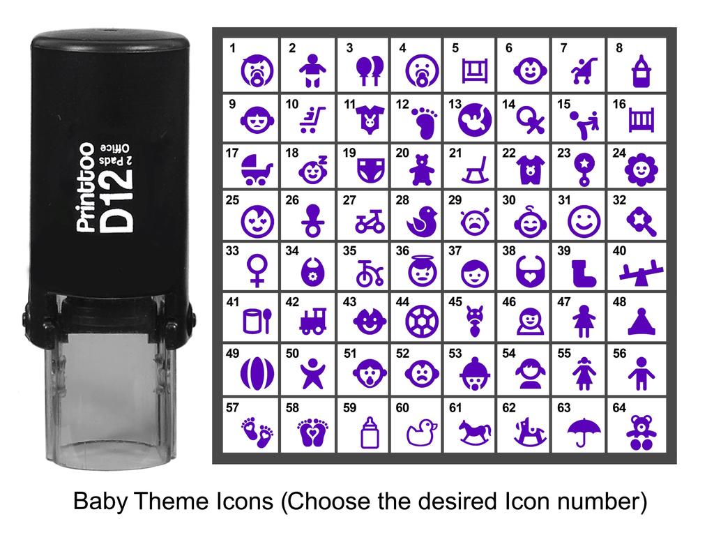 Printtoo Baby Theme Icons Round Rubber Stamp Self Inking Stamper 12 Mm