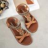 Summer Bohemian Style Women's Flat Sandals Plus Size String Beaded Decor Casual Sandals Woman Comfortable Non Slip Beach Shoes