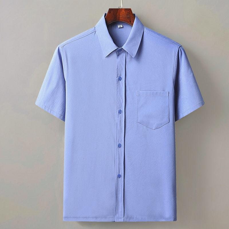 Middle-aged and Elderly Men's Short-sleeved Casual Shirt Summer Loose Ice Silk Button-up Business Shirt Old Man Grandpa Dad Outfit