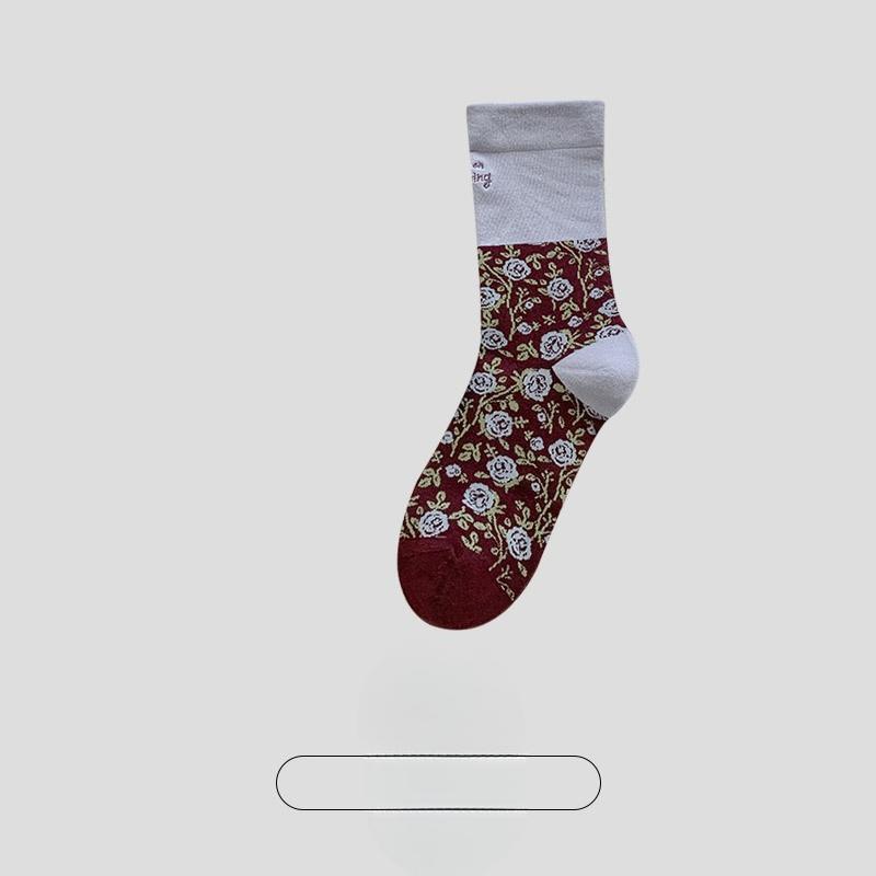 

Женские весенне-осенние винтажные носки из хлопка пиле с цветочной вышивкой без косточек 1 pair серый/фиолетовый