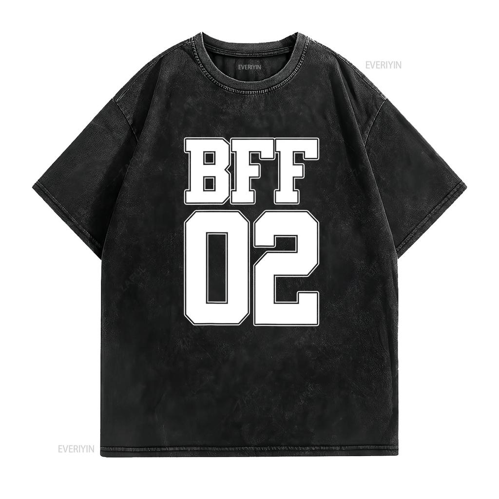 BFF 02 Best Friends Matching tee Bestie Friendship Day T Shirt vintage Washed Breathable Stylish graphic Casual homme