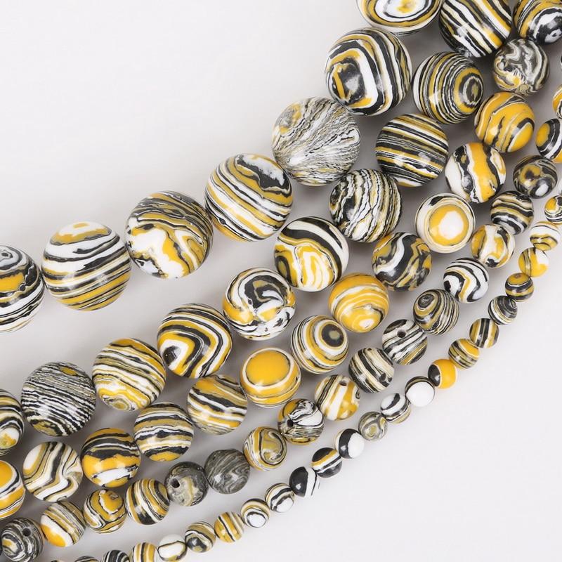 1strand 4/6/8/10/12mm Natural Stone Beads Yellow Stripes Malachite Druzy Crystal Quartz Beaded Birthstone DIY Fashion Jewelry