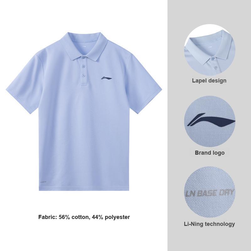 Li Ning Fashion Casual Breathable Short Sleeve Polo Shirt Men Tops Sky-Blue APLW511-5