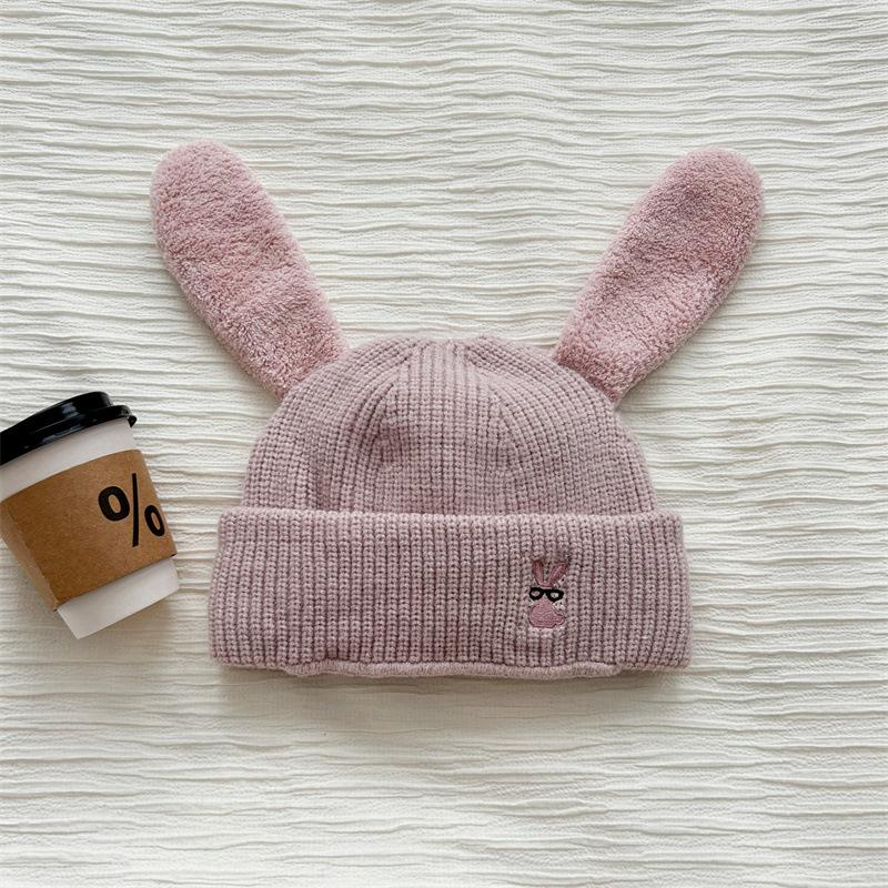 Glasses Rabbit Knitted Warm Hat Women's Cold-proof Scarf Integrated Hat Outdoor Cycling Windproof Neck Cover One-piece Hat