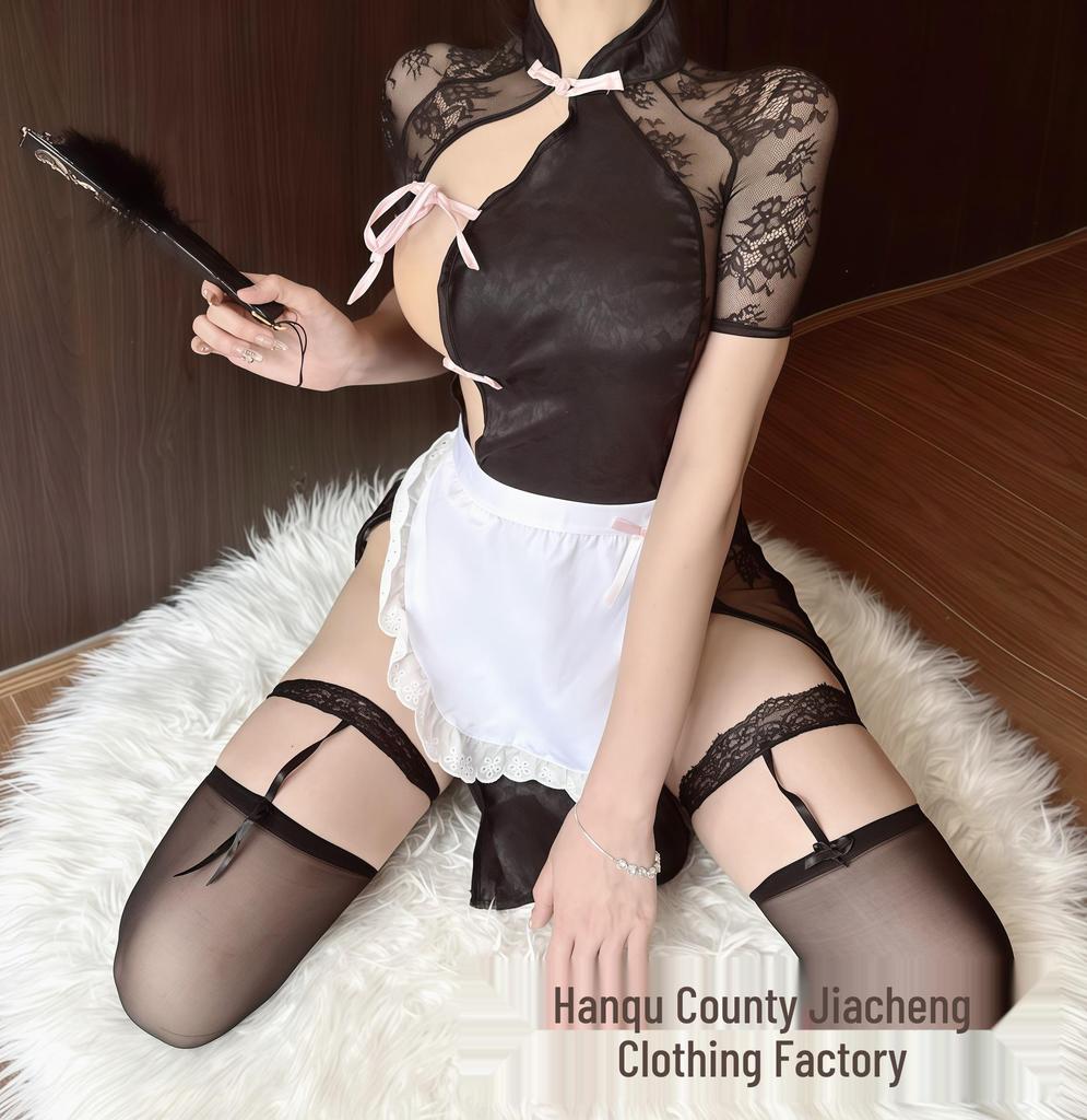 Sexy Chinese Style Sheer Maid Cheongsam Nightgown