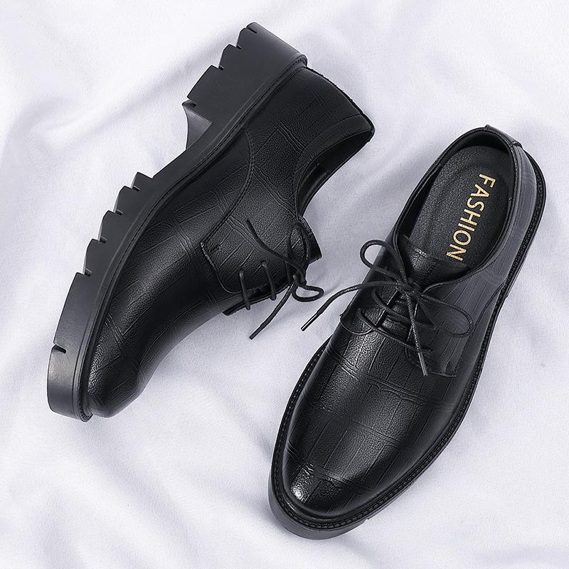 New Business Wedding Shoes Men Genuine Leather Sneakers British Formal Elevator Height Increase Insole 6CM Lift Black Man Shoes
