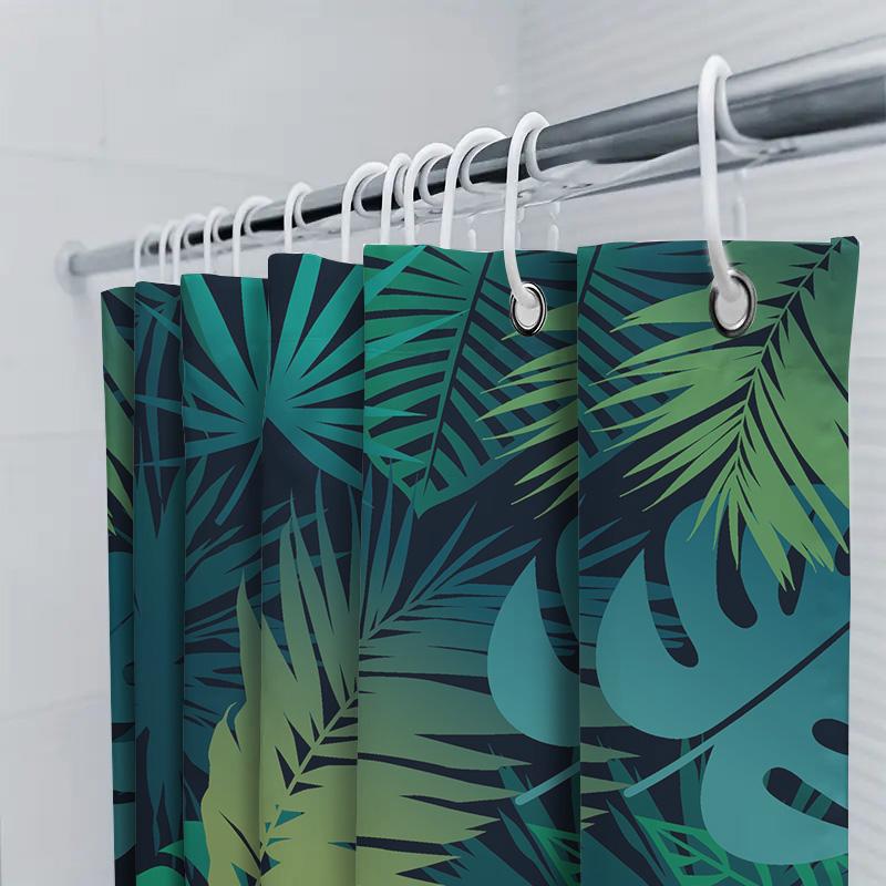 Vibrant Palm Tree Print Shower Curtain For Bathroom Decor Dark Green Blue Colors With Fresh Leaf Design Made From Durable Waterp
