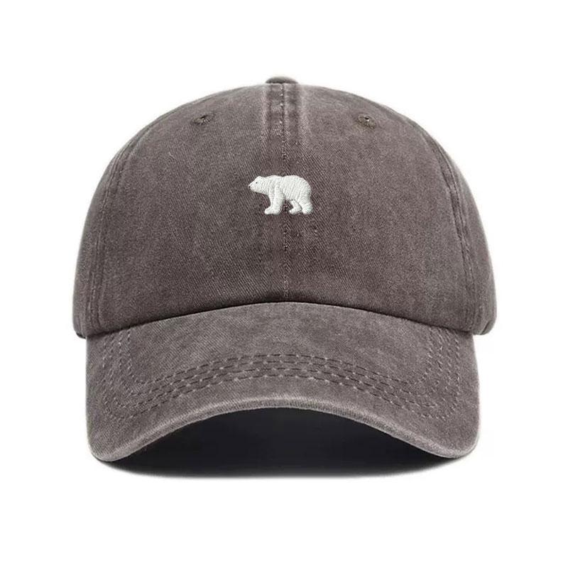 Polar Bear Washed Cotton Baseball Cap For Unisex Women Animal Embroidery Unisex Soft Gorra Casquette Vintage Trucker Dad Hats