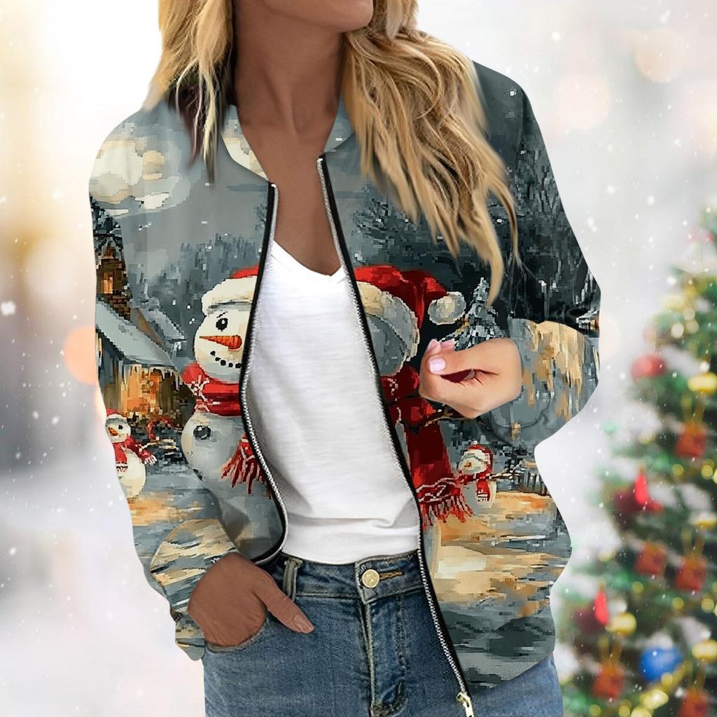 Damejakke Langermet Lett Glidelås Beskåret Blomstertrykt Yttertøy Uformelt vattert jakke med lommer