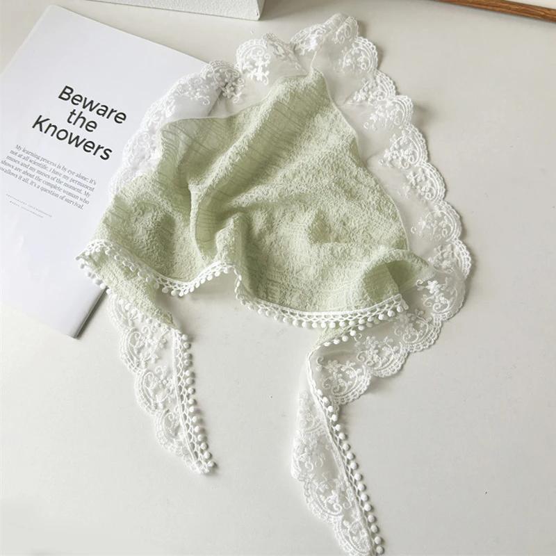 Baticuri Franțuzești pentru Femei Bandană Triunghiulară din Dantelă Albă Turban Pastoral Vintage Bandane Accesorii de Modă pentru Fotografie de Vară