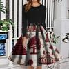 Women's Fashion Round Neck Slim-Fit Christmas Print Long-Sleeved Dress