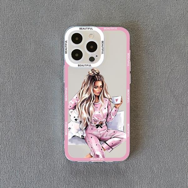 

Pretty Girl Clear Phone Case For iPhone 11 12 13 Pro Max 15 14 Pro Max Plus X XS XR 7 8 Plus SE 2020 Transparent Back Cover Capa iphone14 pro