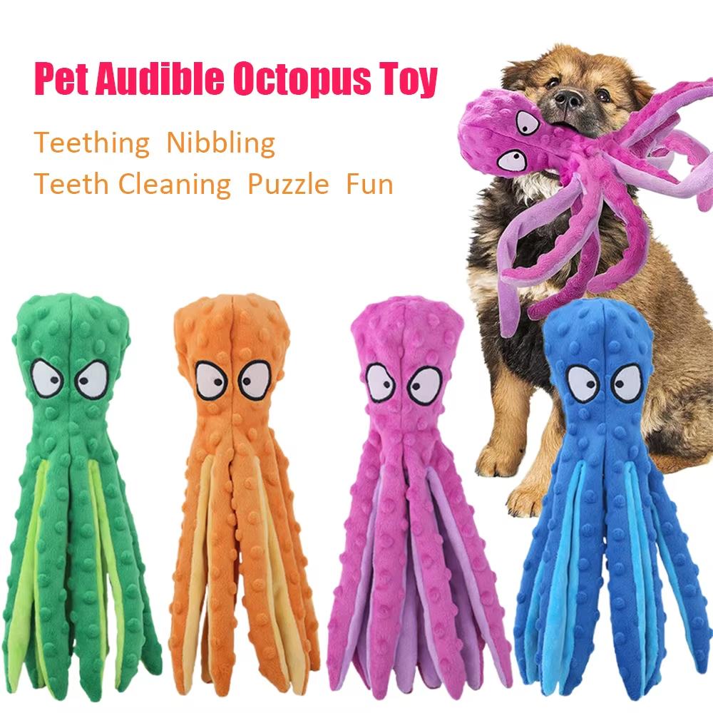 32×8cm Pet Plush Dog Toy Voice Octopus Shell Puzzle Toy Bite Resistant Interactive Pet Dog Teeth Cleaning Chew Toy Pet Supplies