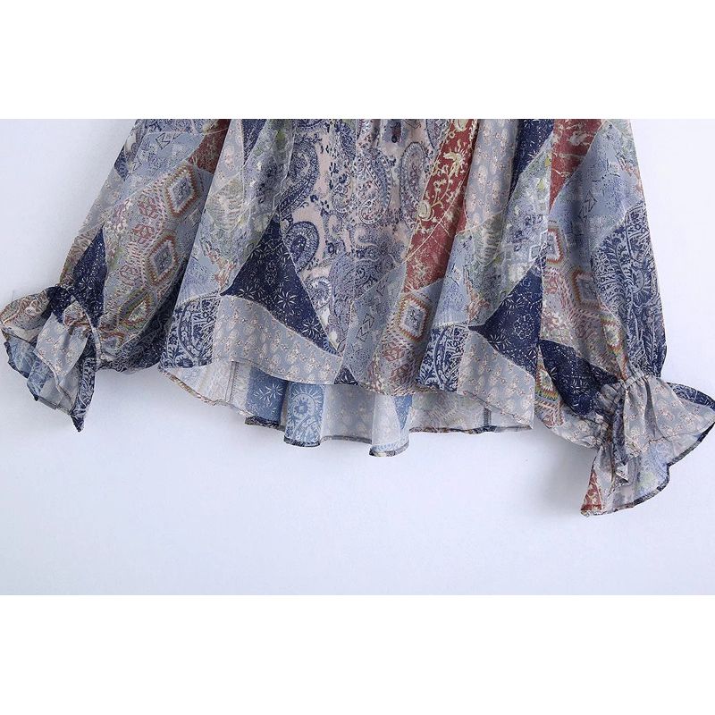 Ur Spring New Printed Shirt Pleated Decoration