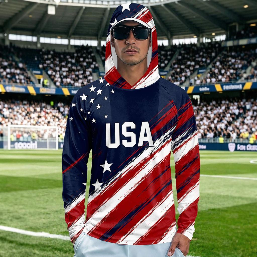 Men's Long Sleeve Soccer Print Quick Dry T-Shirt with Sun for Summer