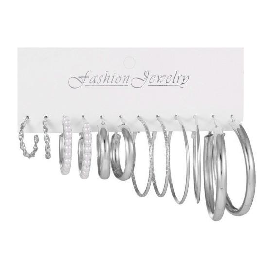 6 Pairs C Shape Earrings Minimalist Gold Ear Hoops with Pearls Lightweight Classic Charming Jewelries for Women Girls