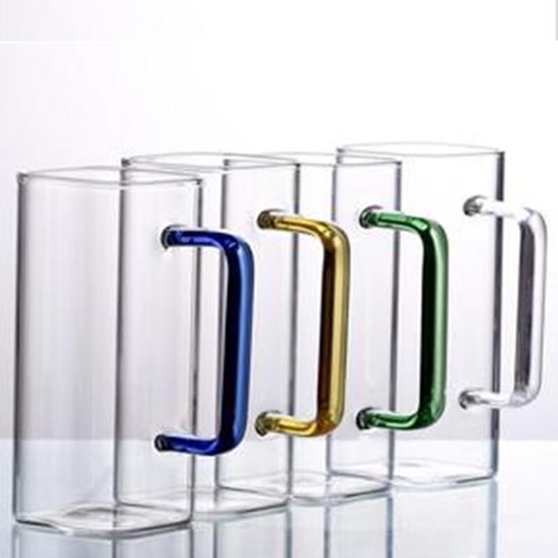 Square Single-Layer Glass Cup with Colored Handle