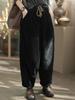 Women's Retro Corduroy Harem Pants - Elastic Waist, Lace-up, Patchwork, Plus Velvet, Thickened for Spring/Autumn
