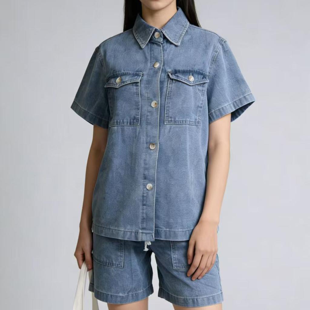 Women's 2-piece Denim Top Shorts Denim Set